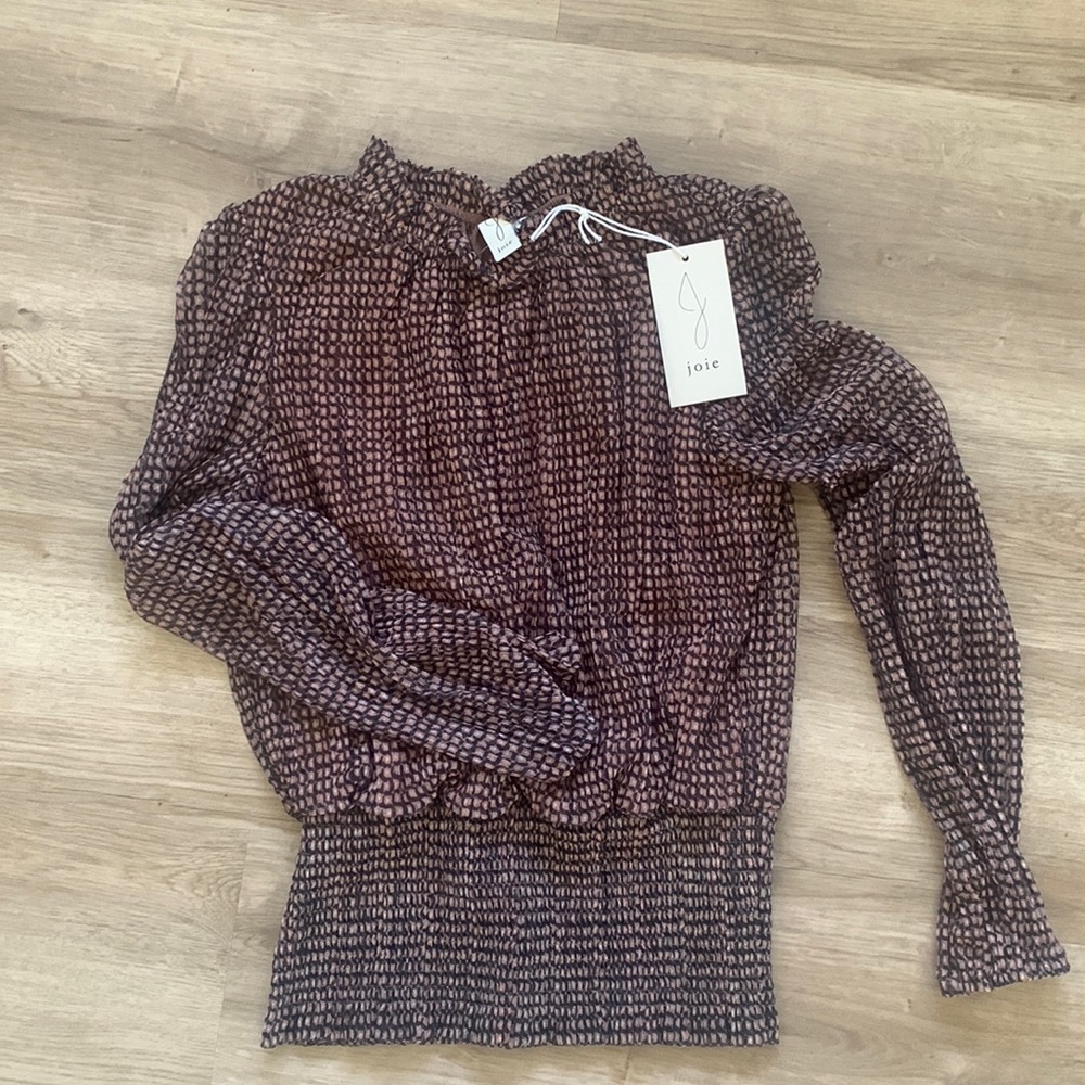 JOIE Women's  Blouse NWT Black Brown Blouse Sz M Medium